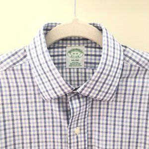 Brooks Brothers Shirt Men 15 32 Non-Iron Blue Milano Supima Cotton Checked